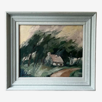 Huile sur toile, La maison en pleine foret,  Pierre ABADIE-LANDEL (1896-1972), 38 x 46 cm