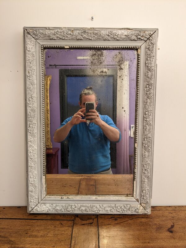 Miroir XIXème gris shabby 77 x 53 cm