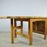 Vintage scandinavian pine drop-leaf dining table, edvin helseth, norway 70s
