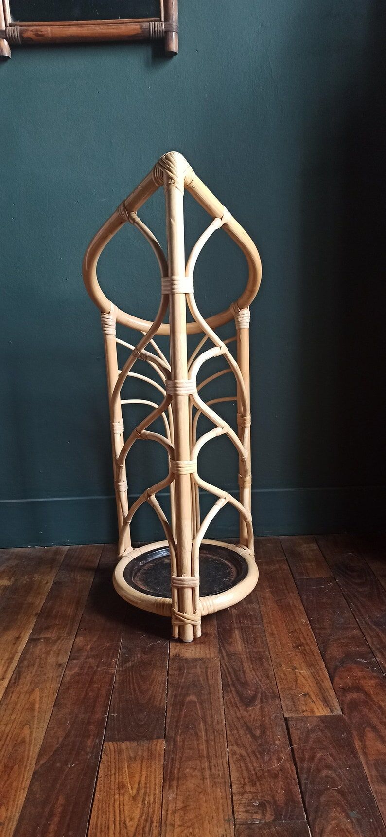 Rattan umbrella holder, vintage rattan plant holder, basket