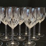 12 White Wine Glasses in Arques Crystal, Fleury Cut Flamépis Pattern