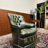 Fauteuil club anglais en cuir vert