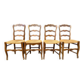 Lot de 4 chaises provençales paillées en chêne
