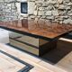 Table basse bar cocktail caché en loupe d'orme de Paul Michel, 1970 Roche Bobois