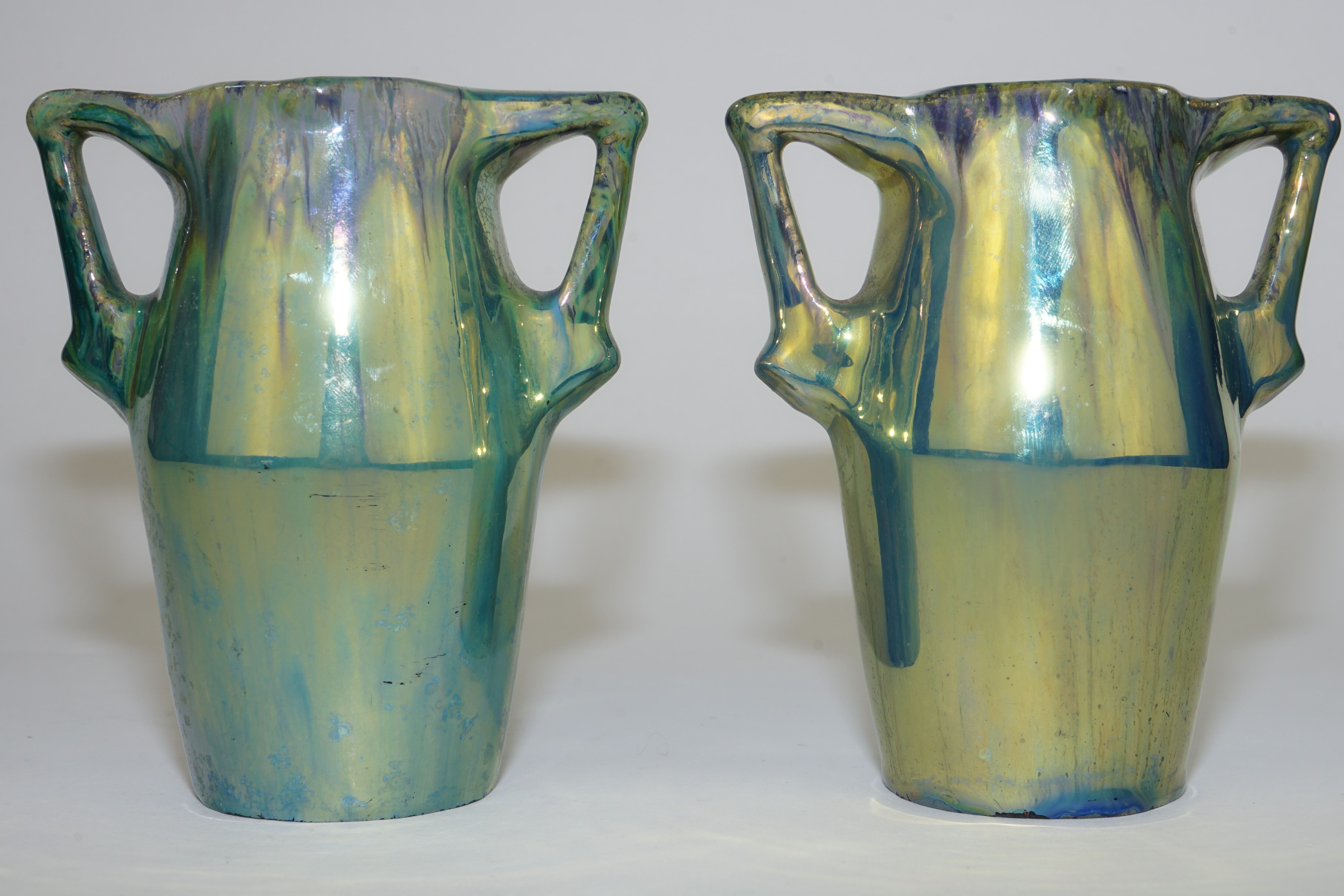 Ceramic alphonse cytere (1861-1941) pair of metallise sandstone vases