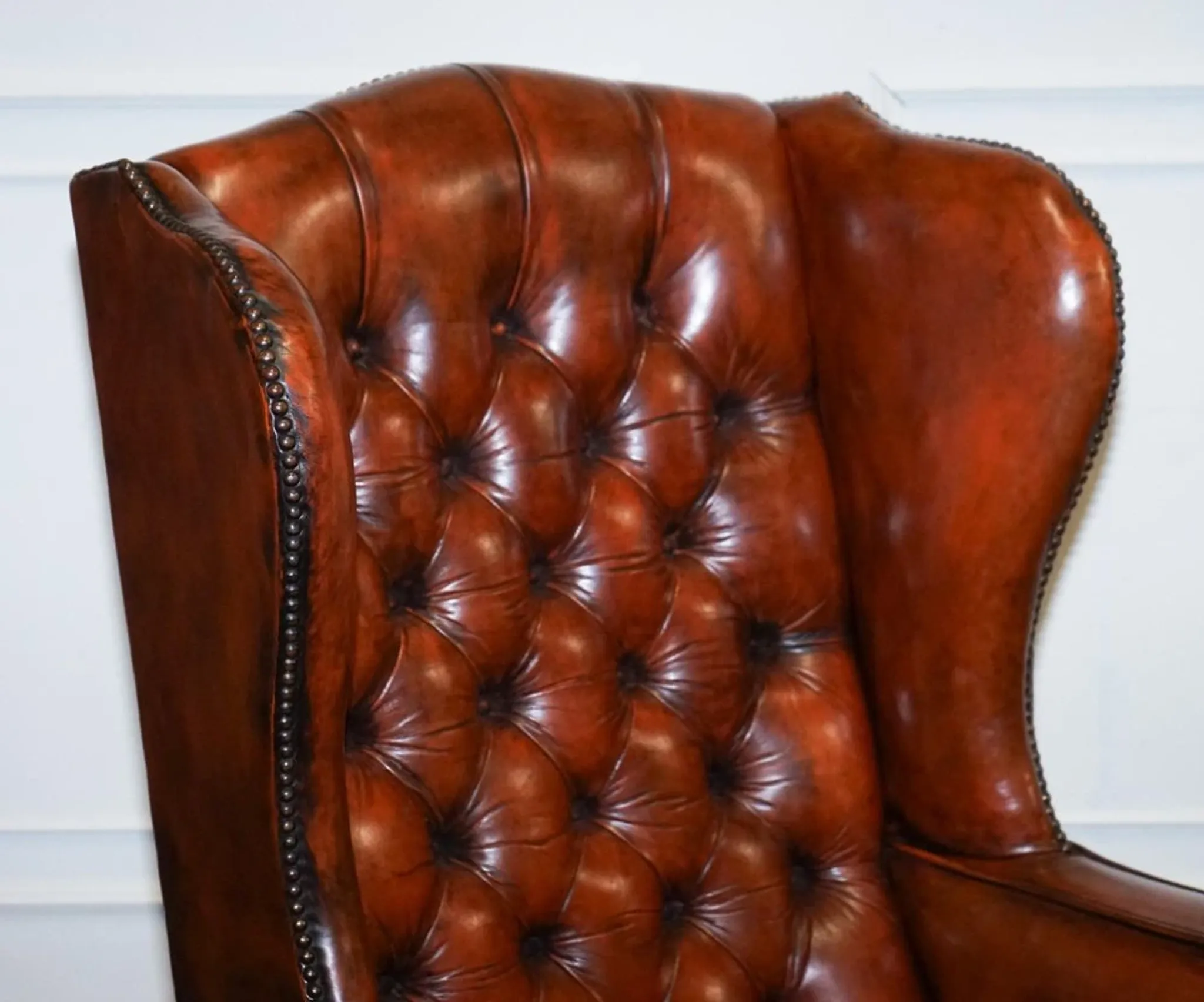 Chesterfield Wingback Armchairs with Flat Arms by William Morris, Set of 2