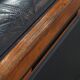 2.5-Seater Art Deco Sofa with Woodwork and Dark Blue Cowhide Leather
