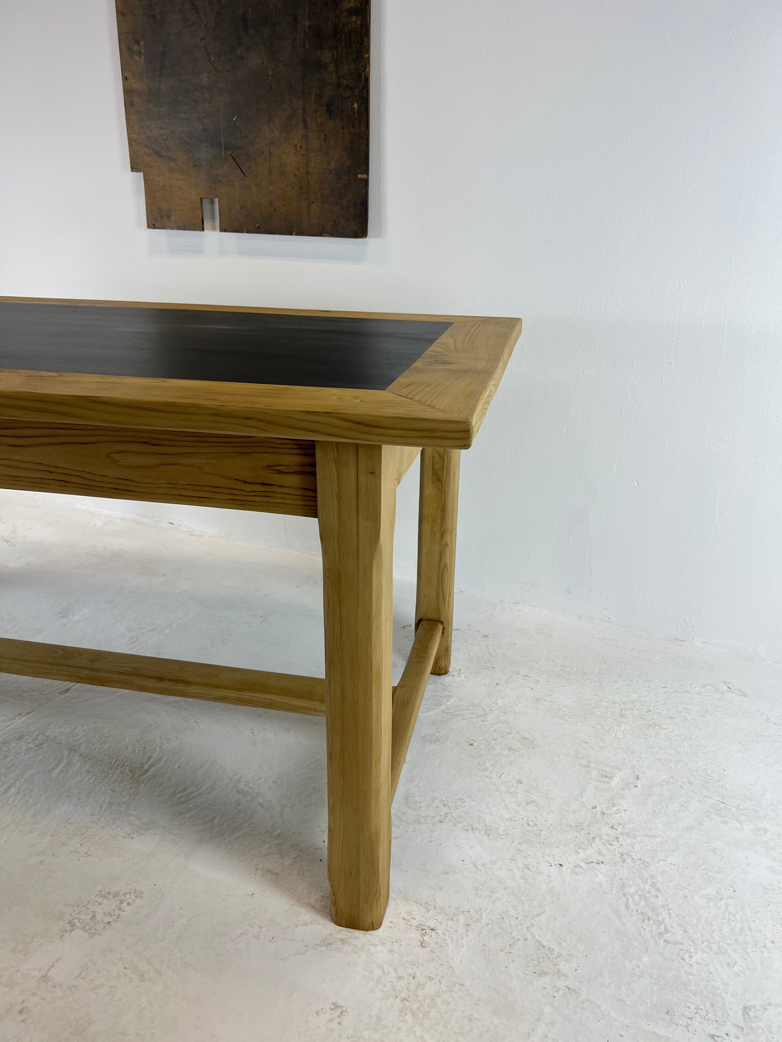 Oak farmhouse table, black top
