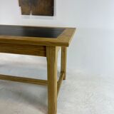 Oak farmhouse table, black top