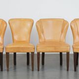 Set of 4 comfortable honey-colored goat leather dining chairs