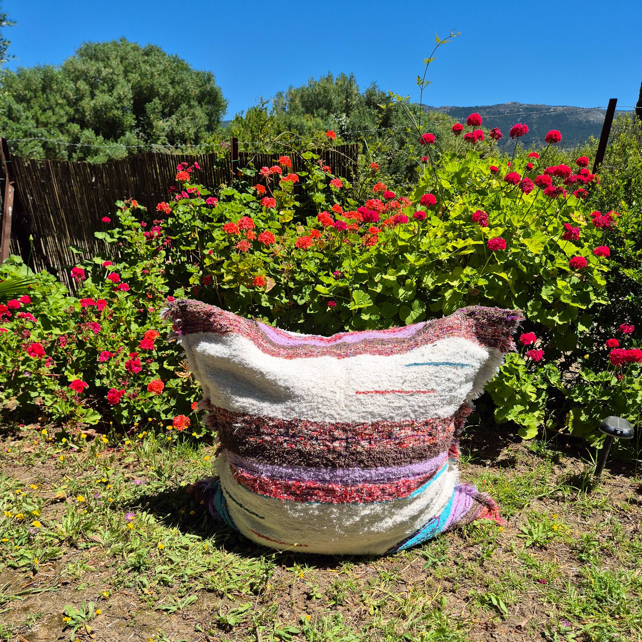 Housse de pouf artisanal - tissé main coton recyclé - 120 x 120