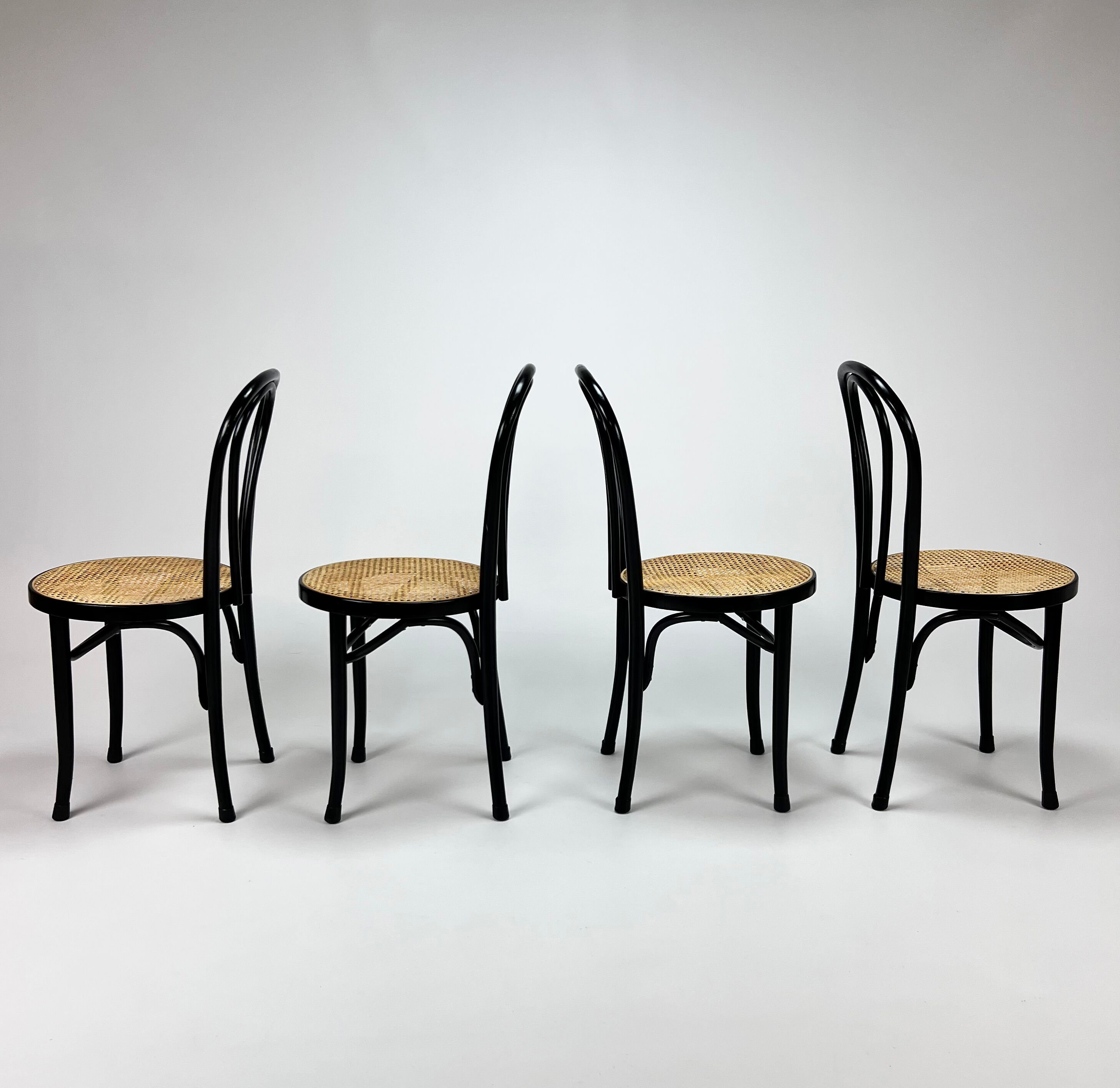 Set of 4 Bentwood and Cane Cafe Dining Chairs, 1990s