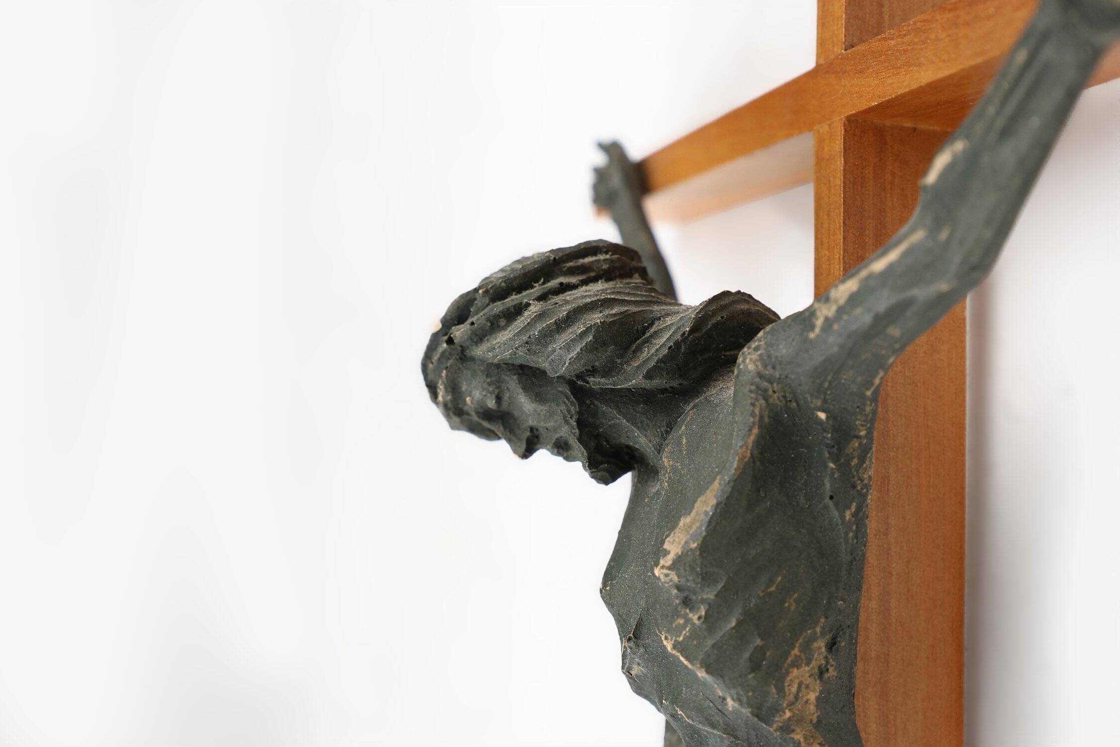Antique Realistic Wooden Crucifix, France, 1850