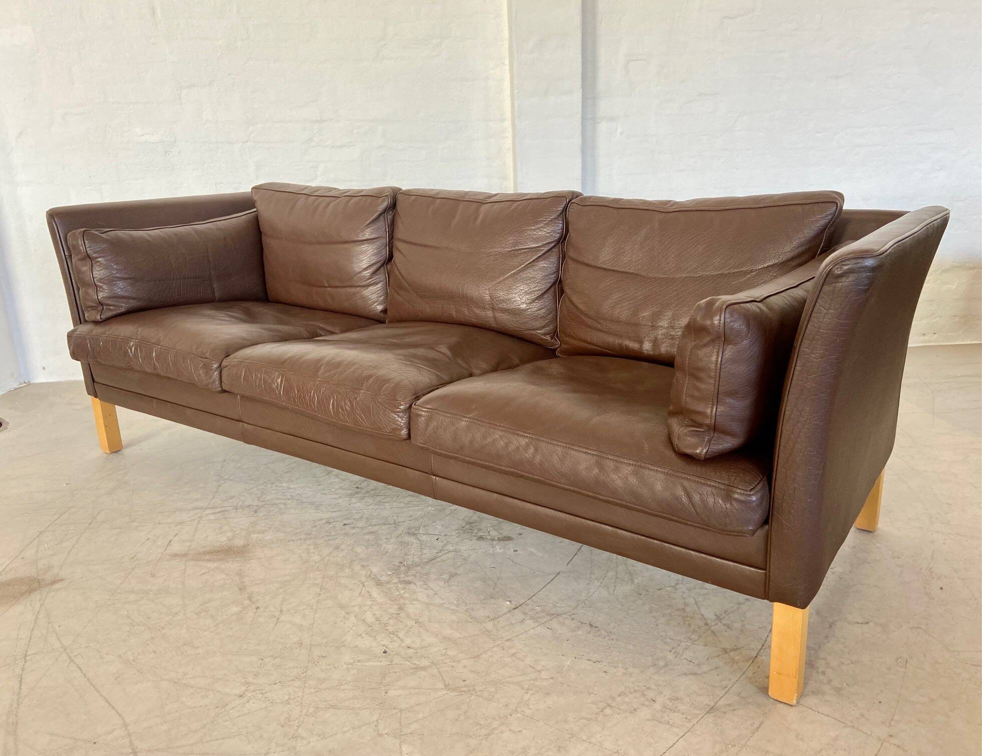 MID CENTURY VINTAGE DANISH MOGENS HANSEN 3 PERSON SOFA IN COCO BROWN LEATHE