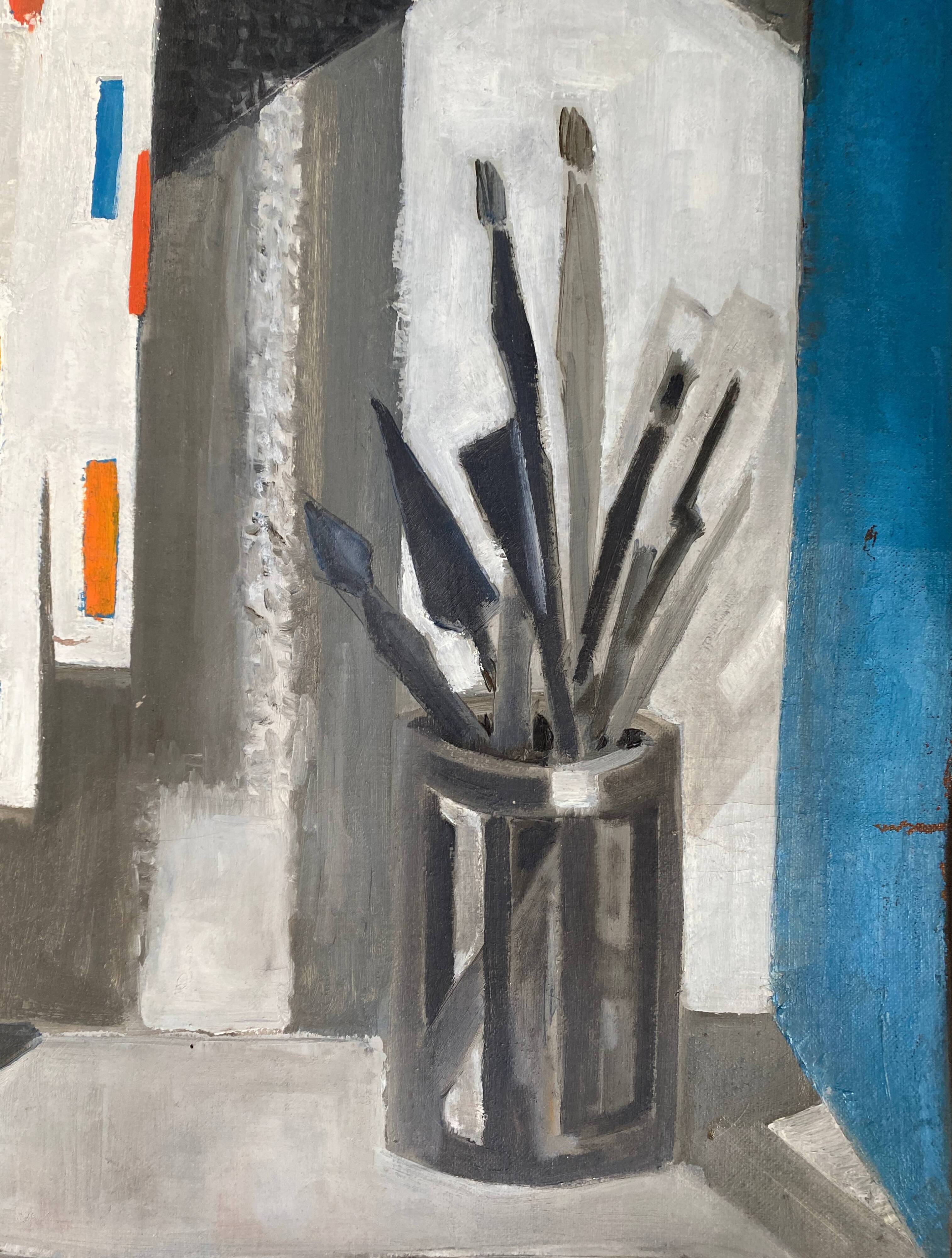 Cubist hst painting by guy feinstein (born in 1929) "the artist's workshop" 1956