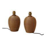 Pair of solid wood lamp bases (oak) turned vintage circa 1960