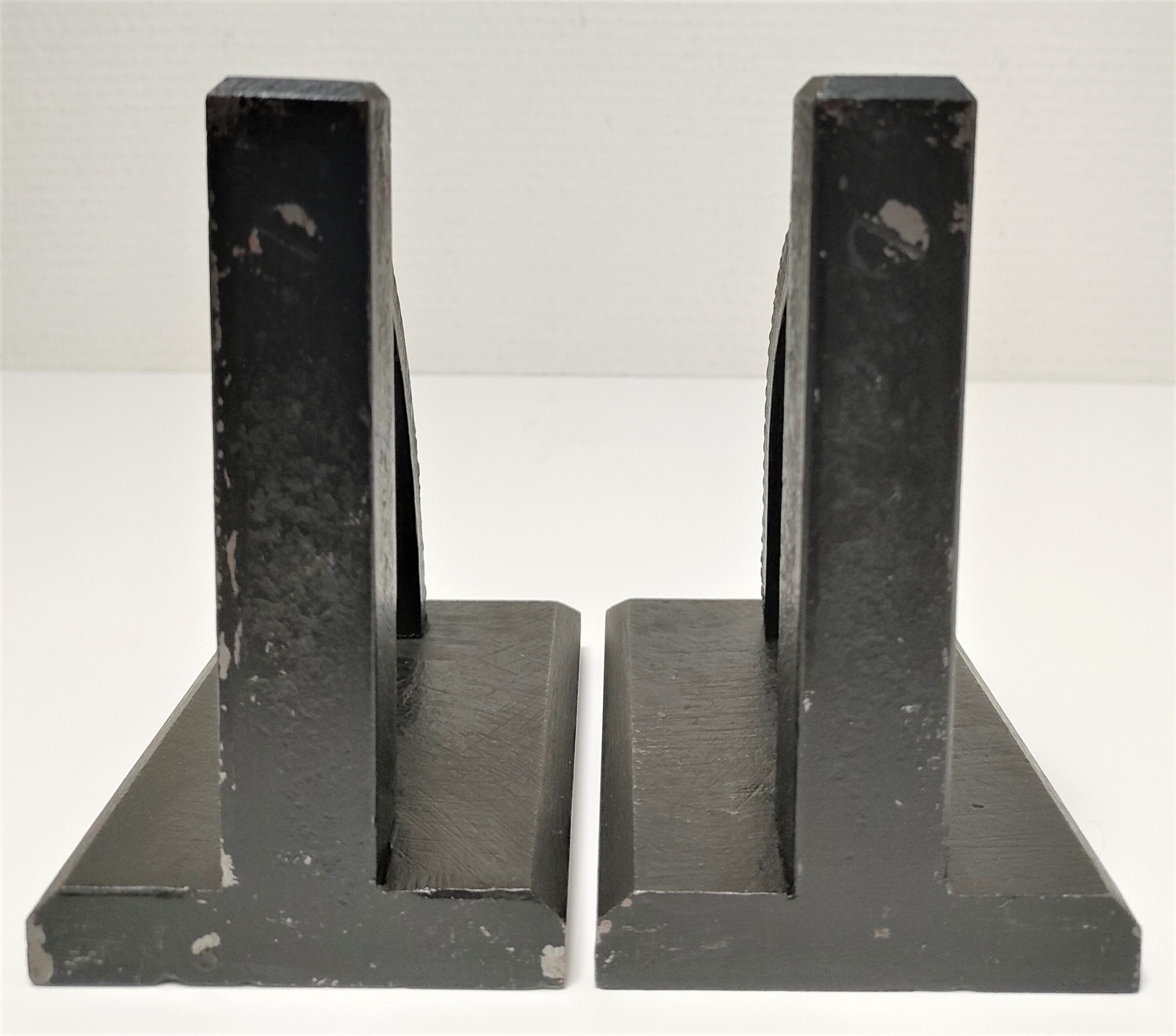 Pair of bookends in black lacquered steel design 60s