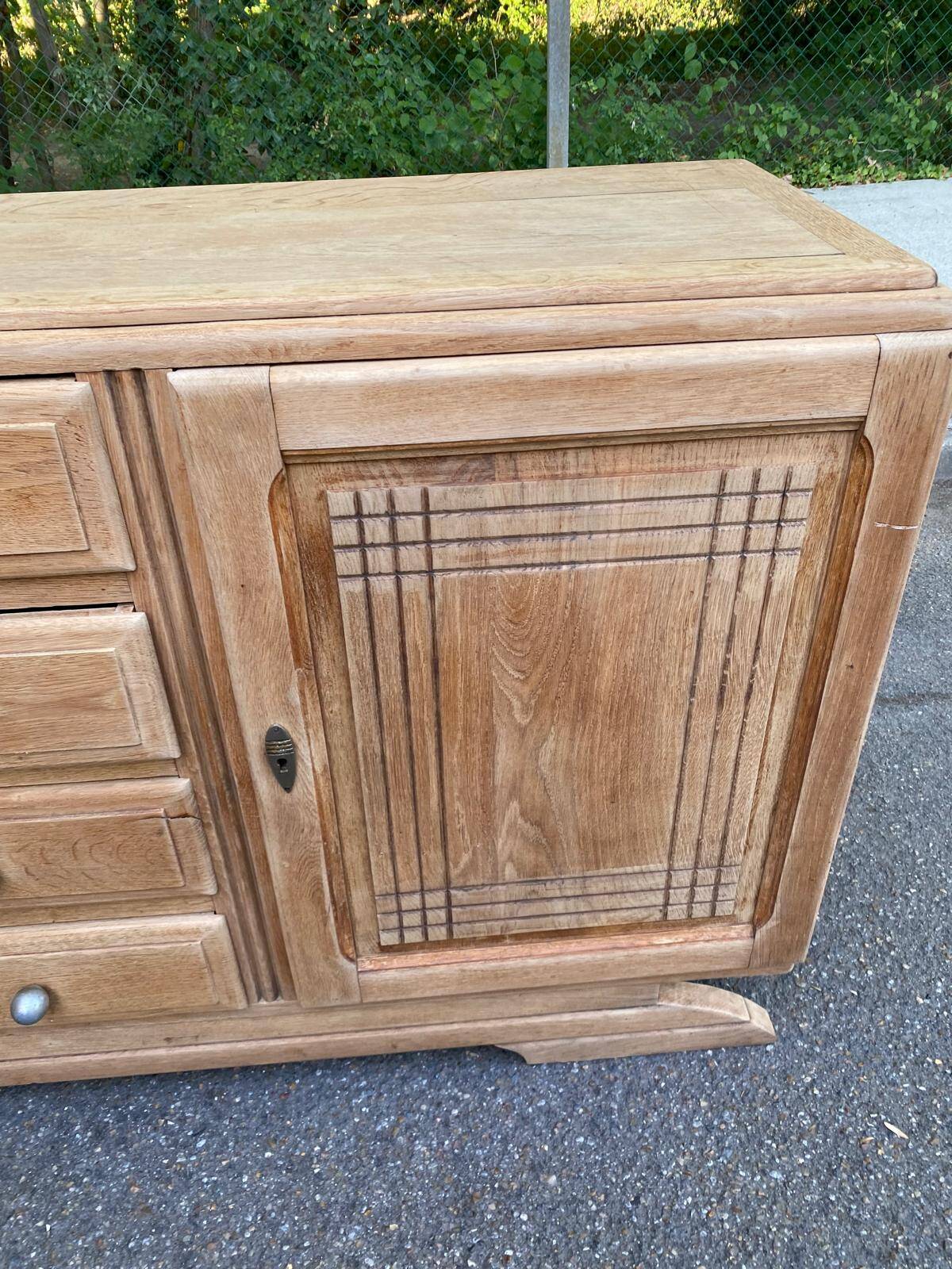 Enfilade Art Deco buffet by Charles Dudouyt, stripped in solid oak, 1930.