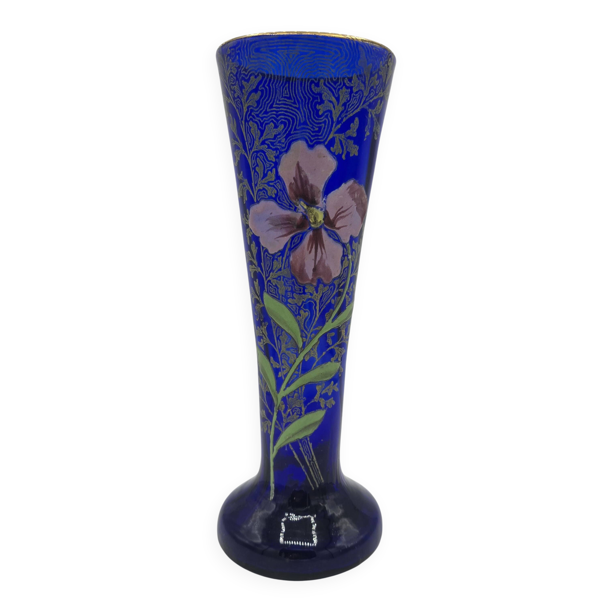 Vase en verre bleu cobalt émaillé et doré, attribué à François-Théodore LEG