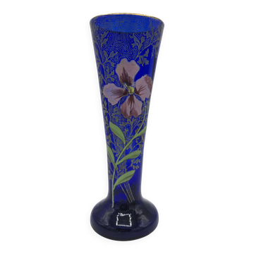 Vase en verre bleu cobalt émaillé et doré, attribué à François-Théodore LEG