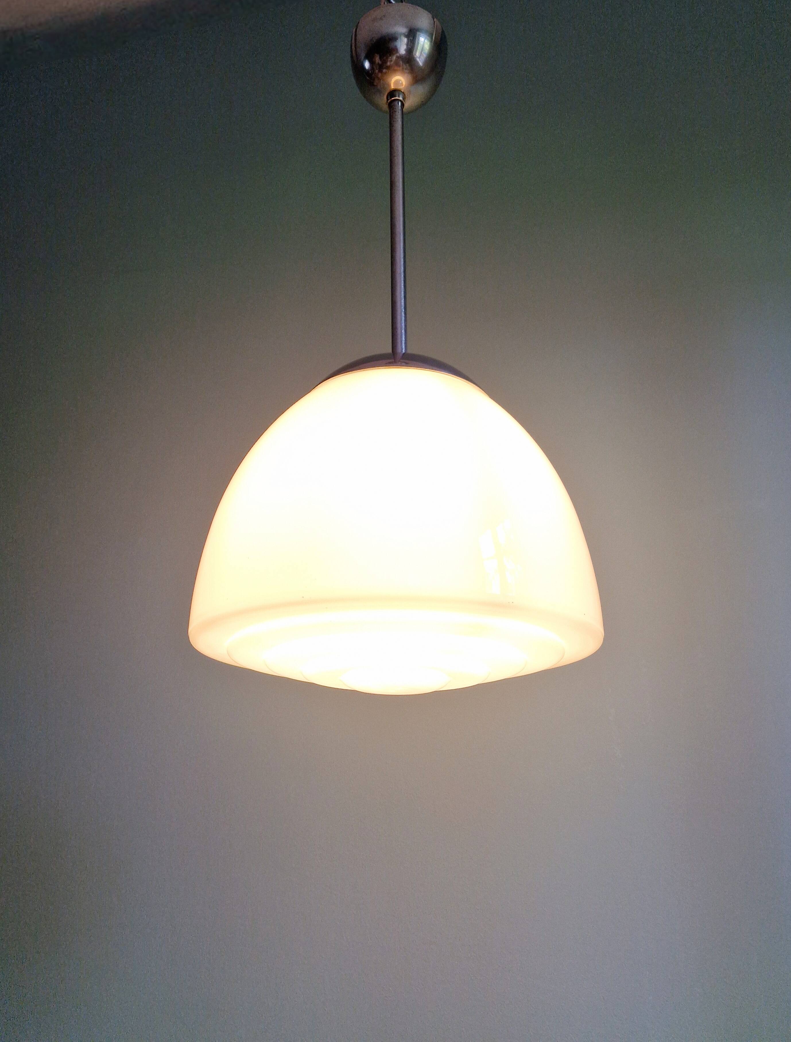 Art Deco pendant light in white opaline glass, 1920s-30s
