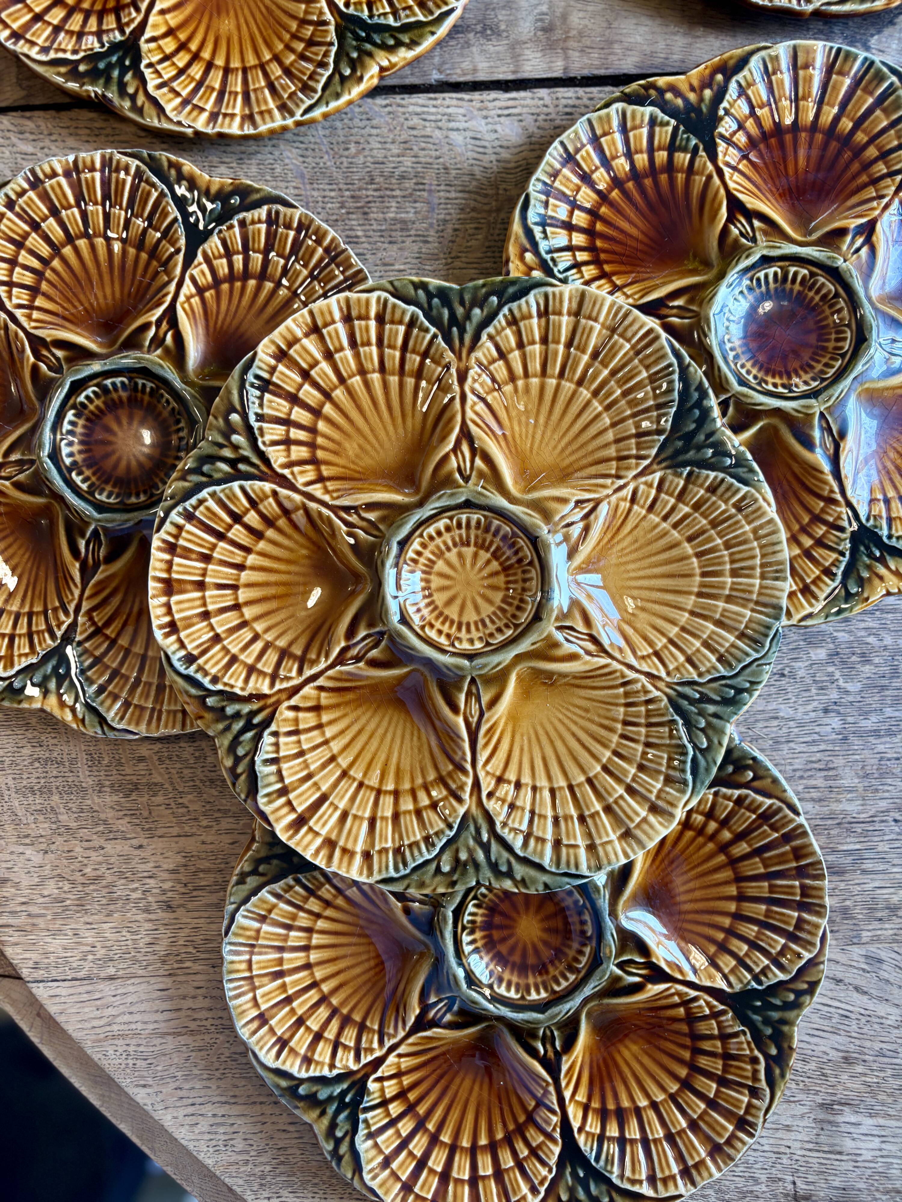 Set of 6 vintage ceramic oyster plates - Sarreguemines -