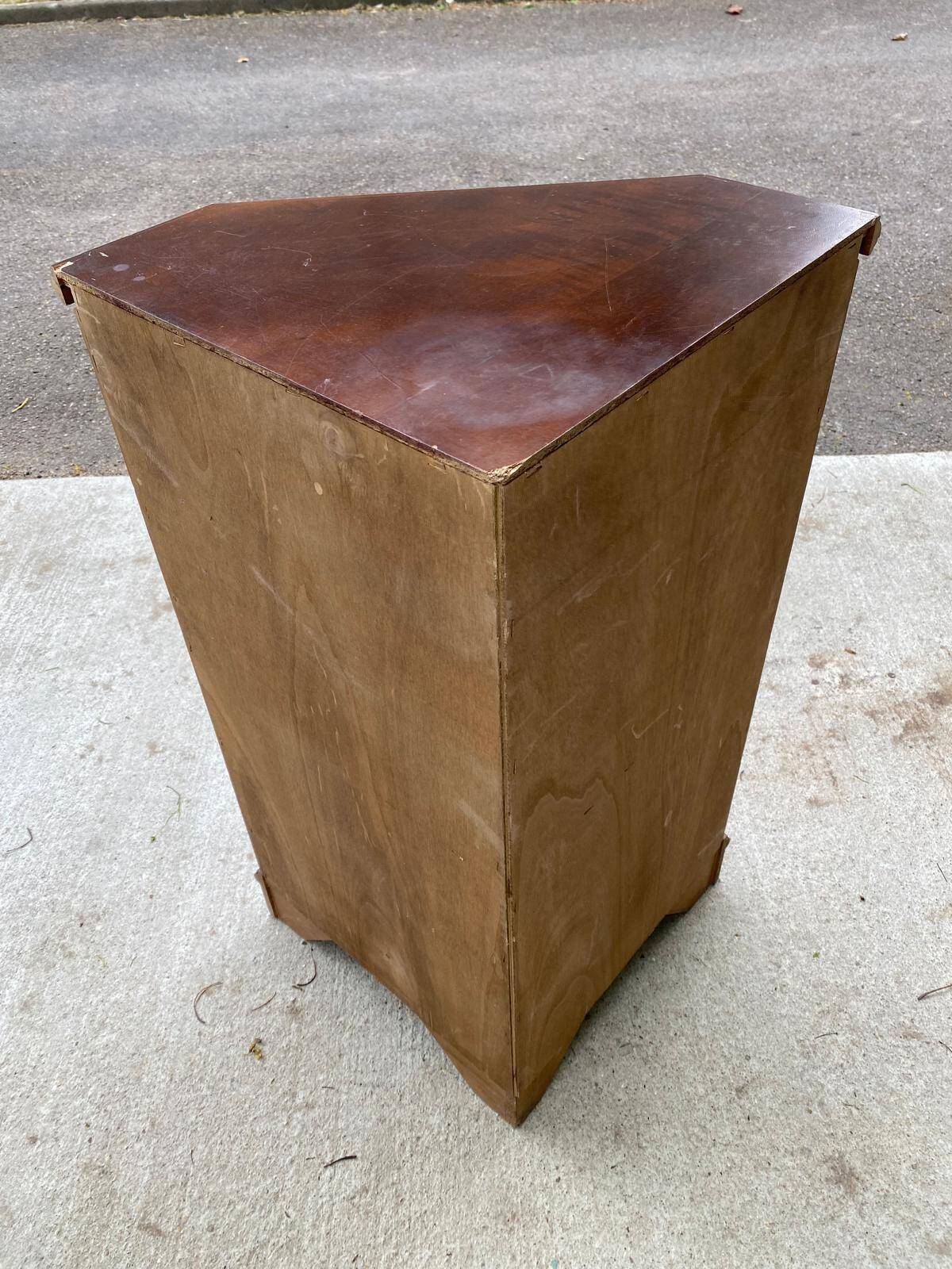 Colonial-style wooden corner entryway chest