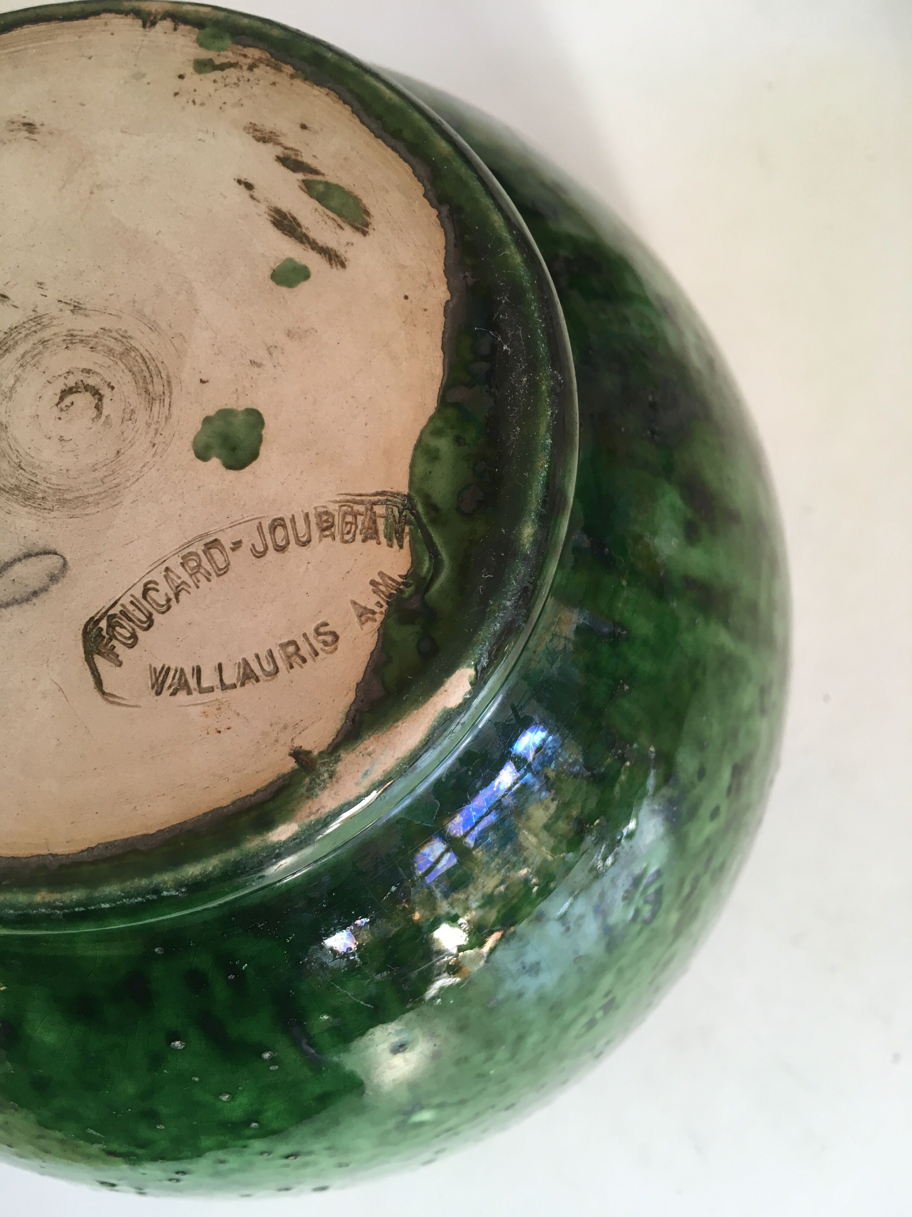Foucard Jourdan Vallauris green glazed earth bowl 50