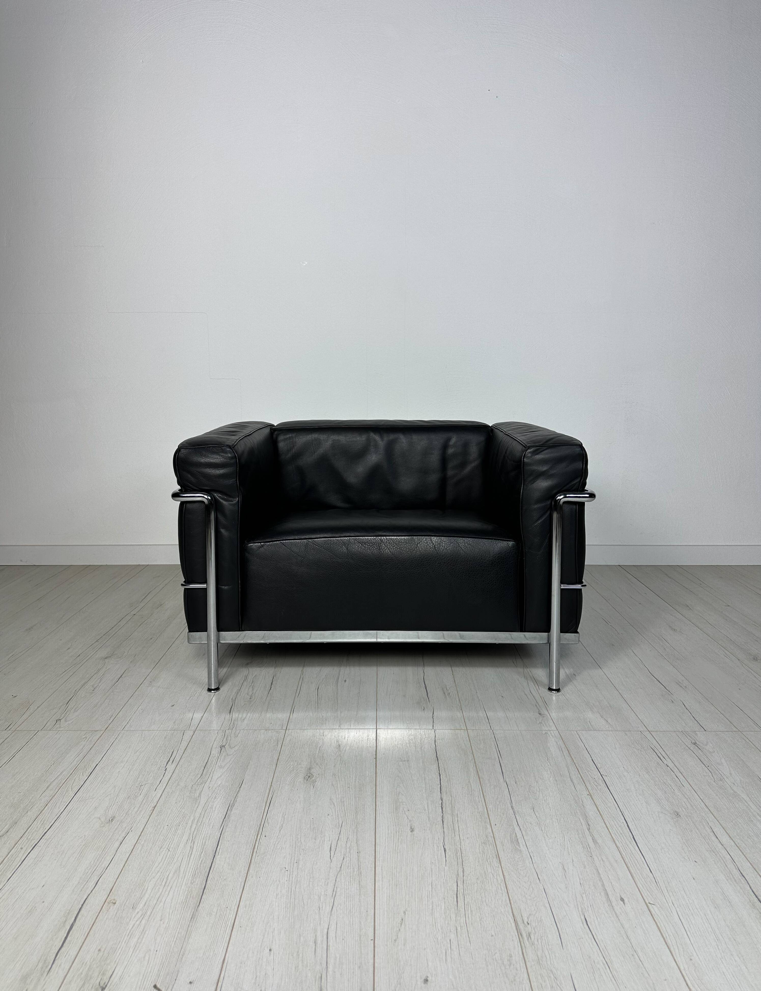 Fauteuil vintage en cuir lc3 par le corbusier & charlotte perriand - cassina