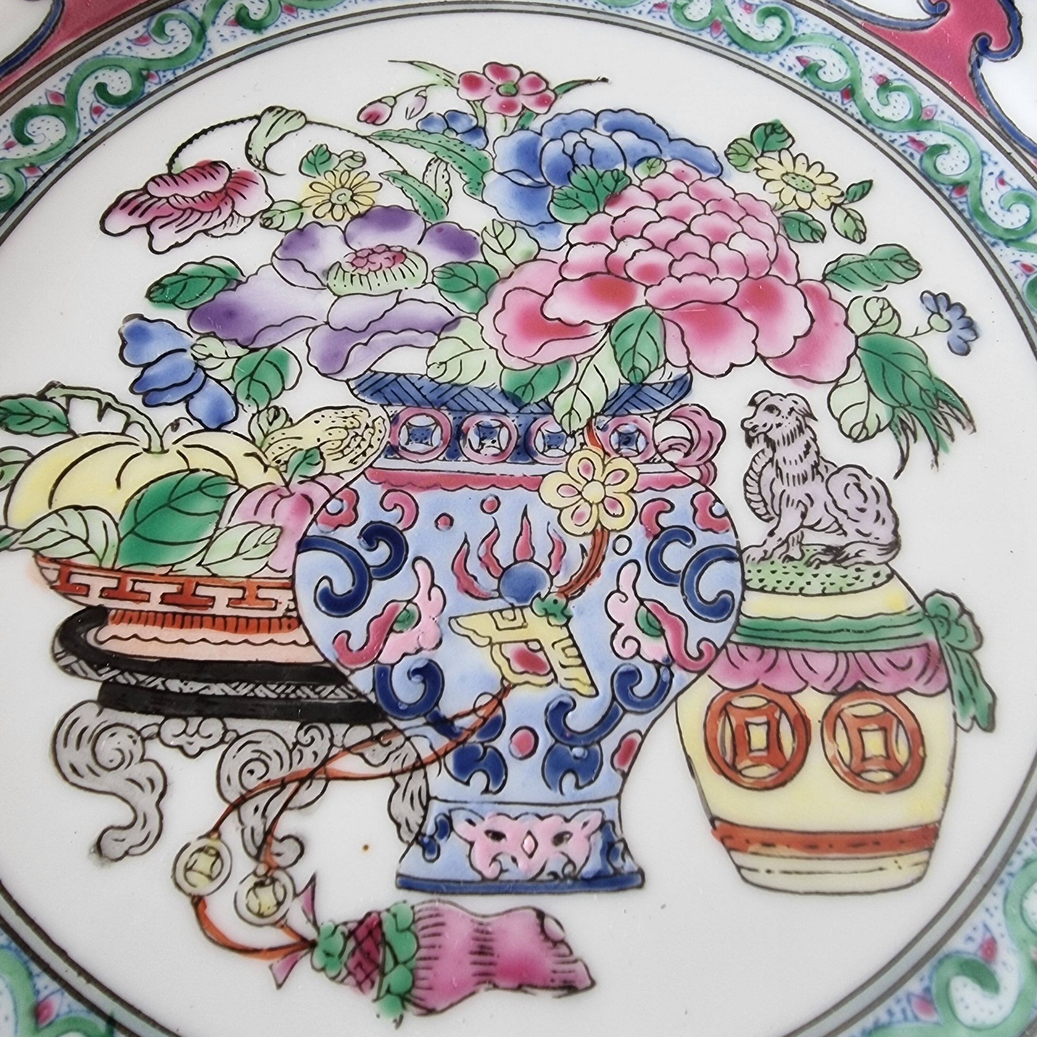 Vintage Chinese Qing Qianlong Porcelain Plate, Hand Painted and Beautiful Reliefs
