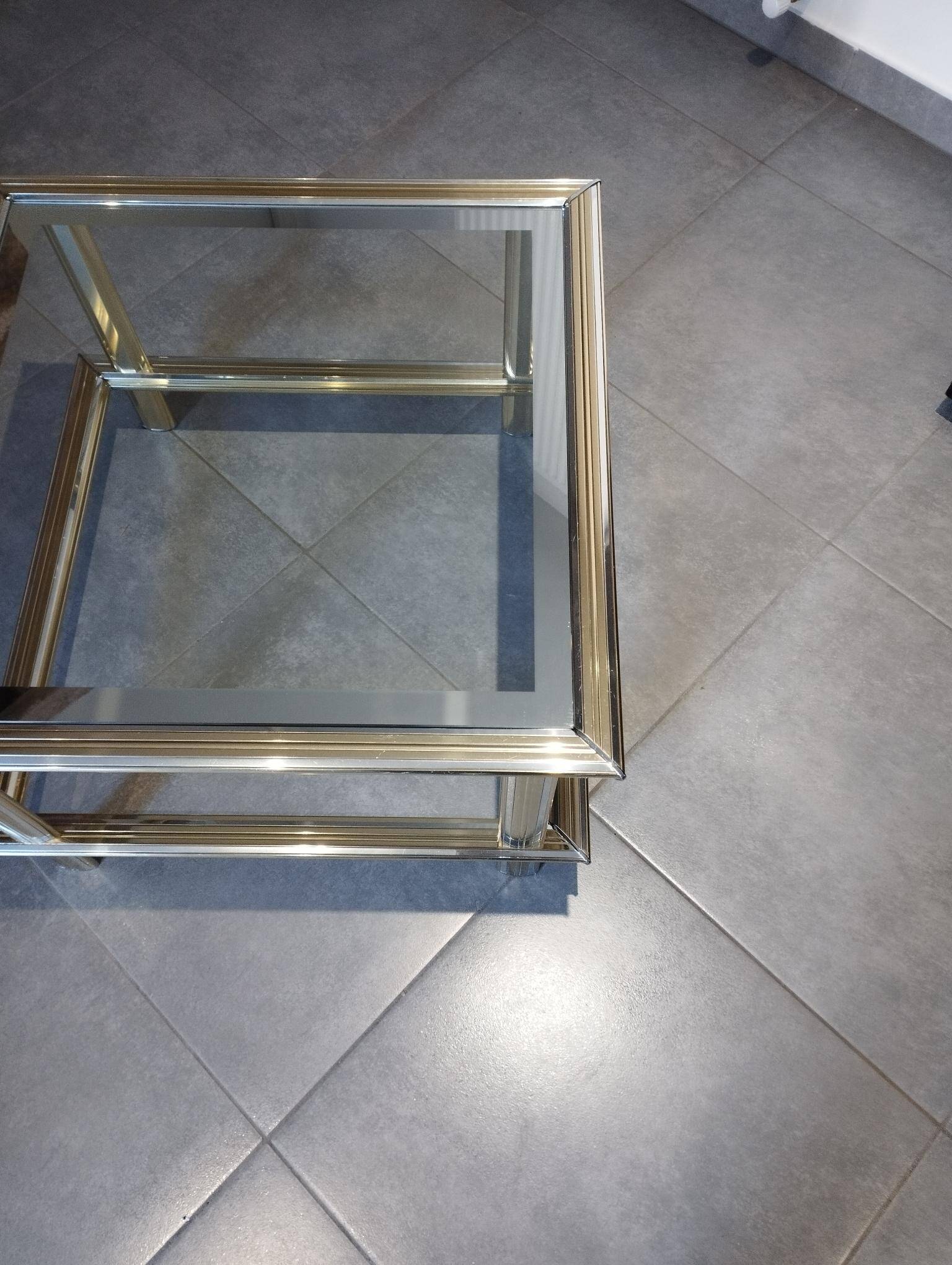 Vintage coffee table 1960s/1970s chrome and gold - Lancel house