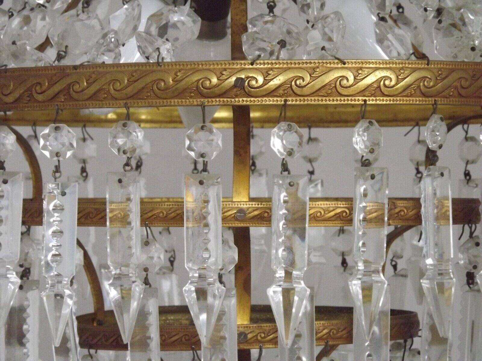 1900s Brass and Crystal Cascade Chandelier