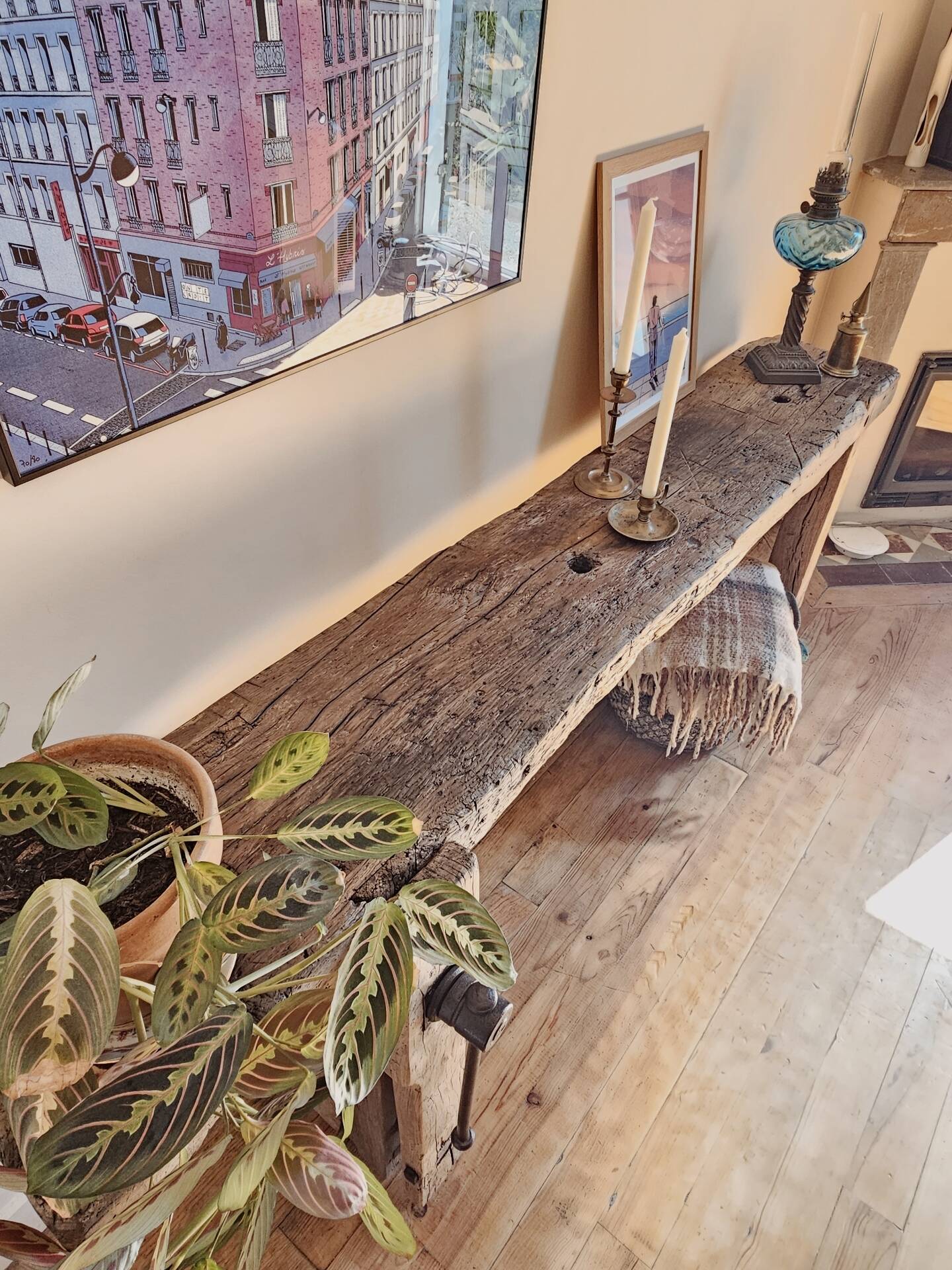 Ancien établi de menuisier – Console en bois massif