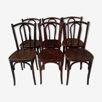 Suite de 6 chaises de bistrot dépareillées Baumann et Luterma 1920