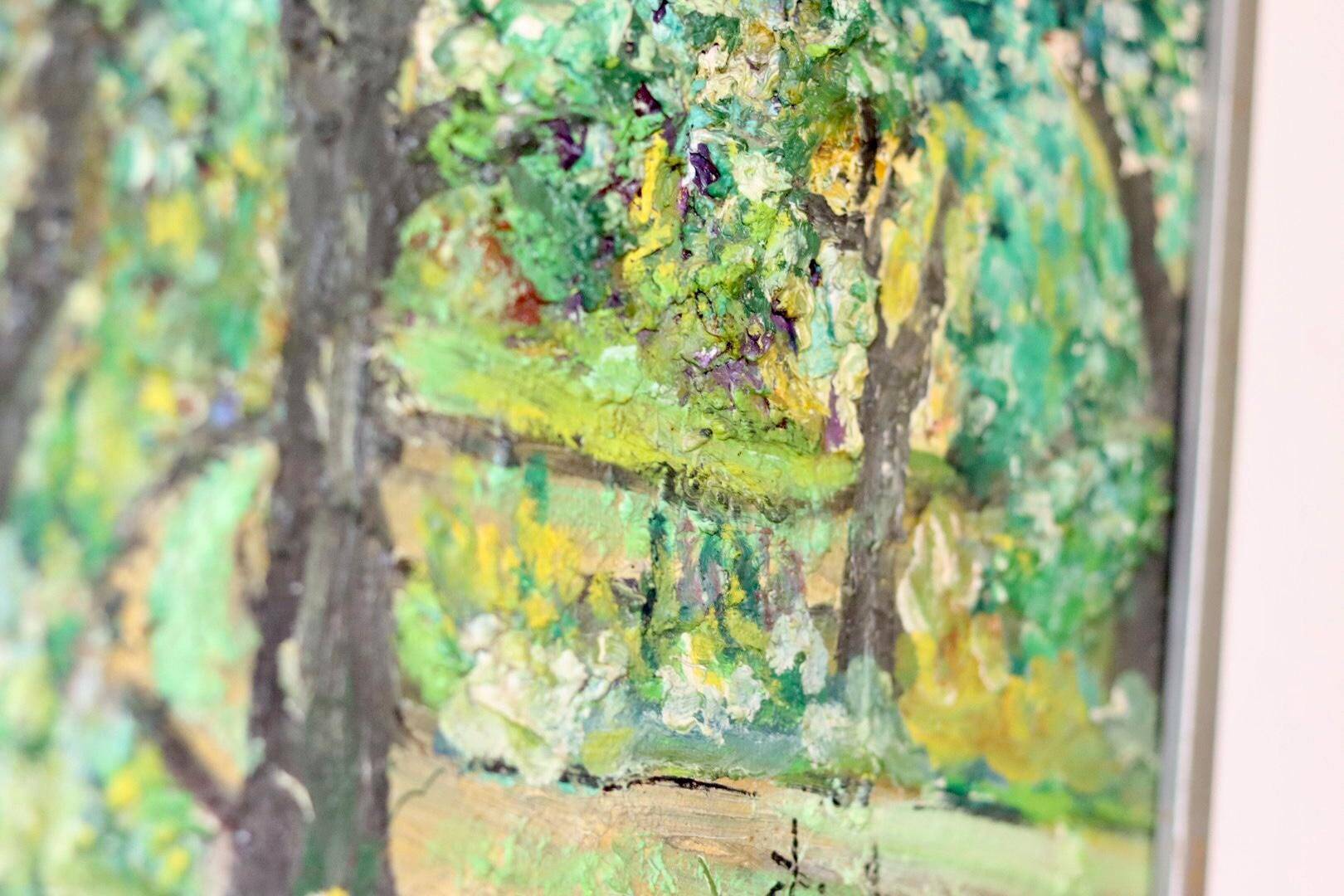 Swedish Original Mid-Century Oil On Board Painting" Clearing" by Stig Allan