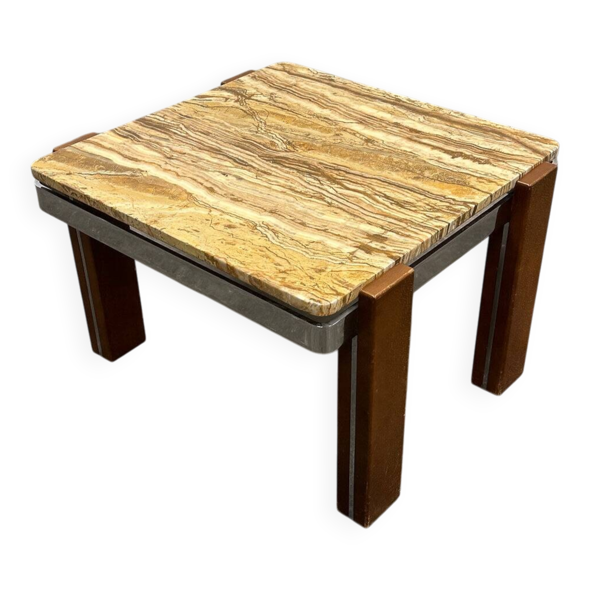 Italian 1970s coffee table in Breccia Sarda marble & steel legs – caramel tones