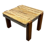 Italian 1970s coffee table in Breccia Sarda marble & steel legs – caramel tones