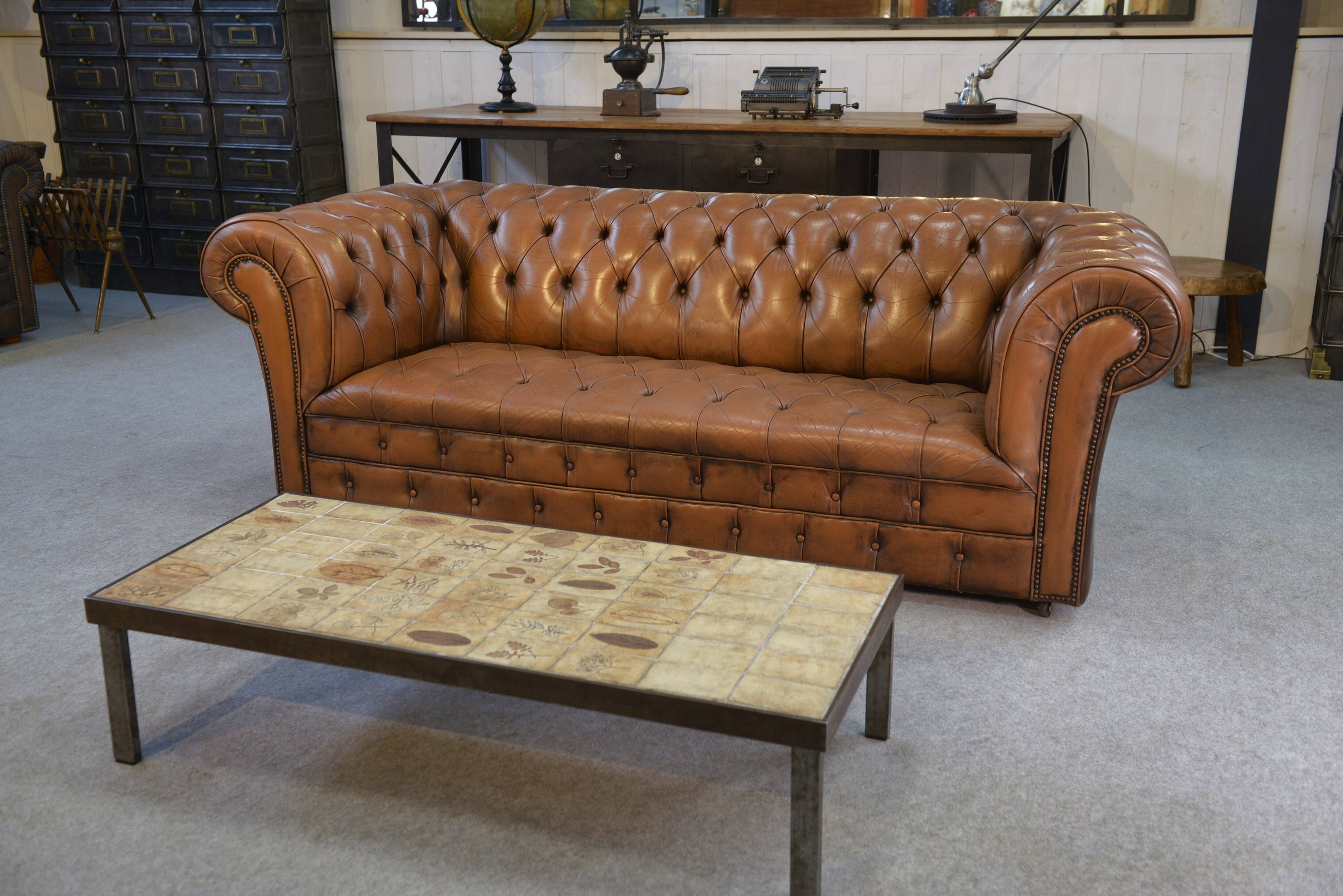 Chesterfield sofa in tan leather
