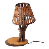 Vintage lamp wood & rattan 1950