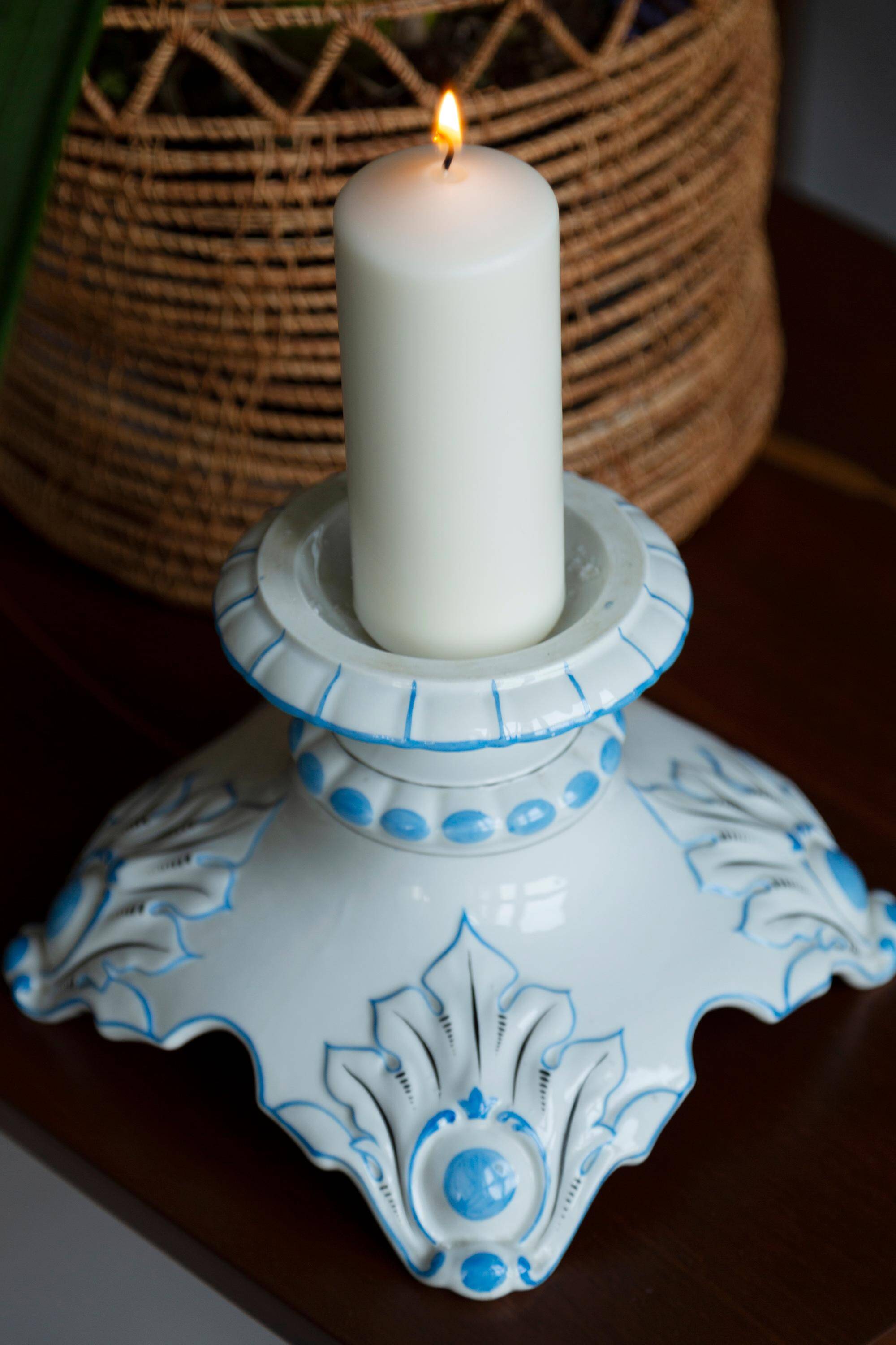 White and blue ceramic chandelier from the 20th century, France, 1960s.