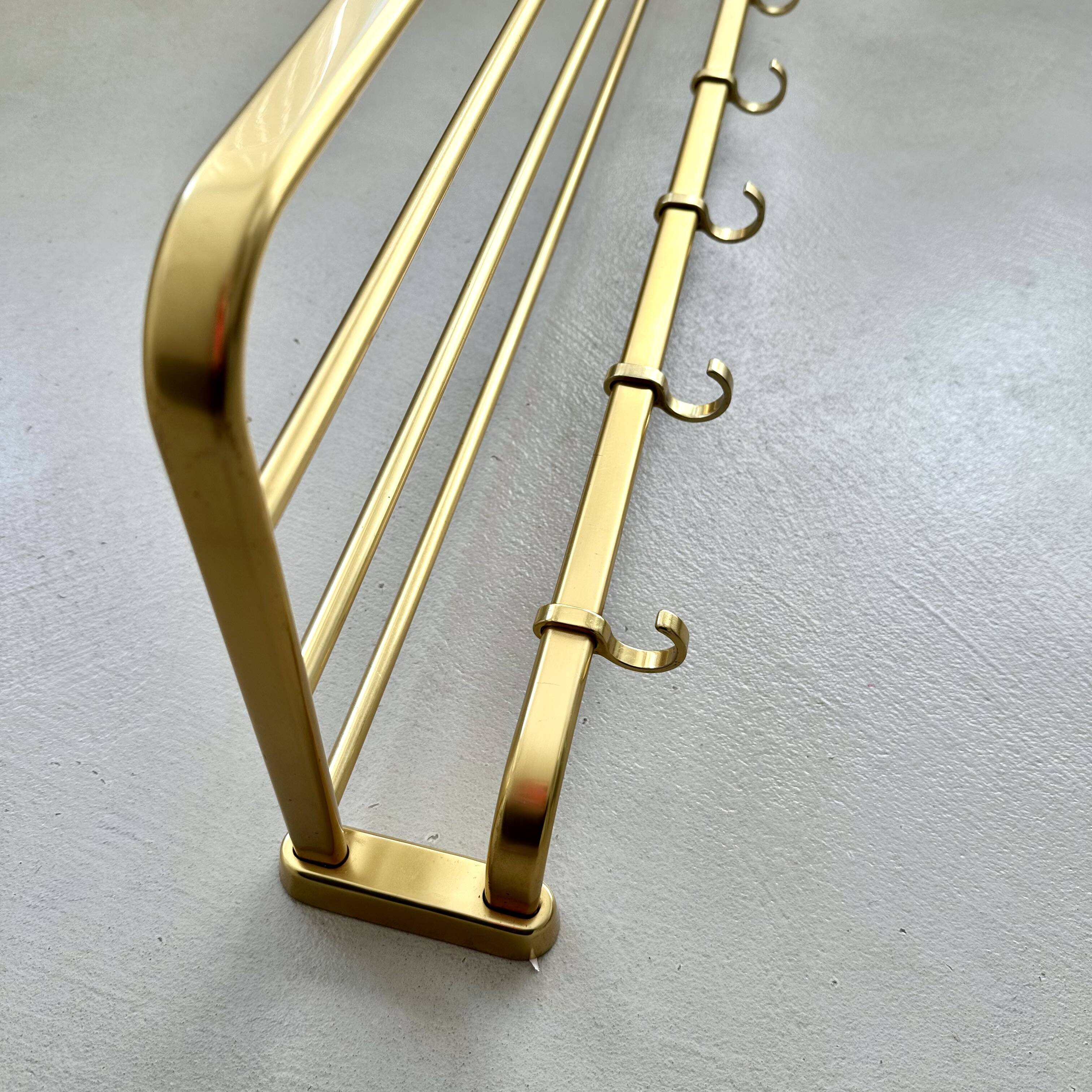 Mid-Century Coat Rack, Gold Coat Rack, Hallway Hook Rail, 1960s