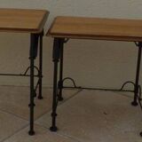 3 nesting tables in wrought iron and solid wood top