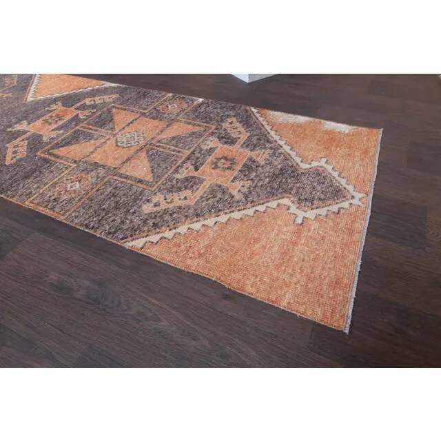 Vintage Turkish Hand-Knotted Wool Cotton Orange Runner Rug 80x394