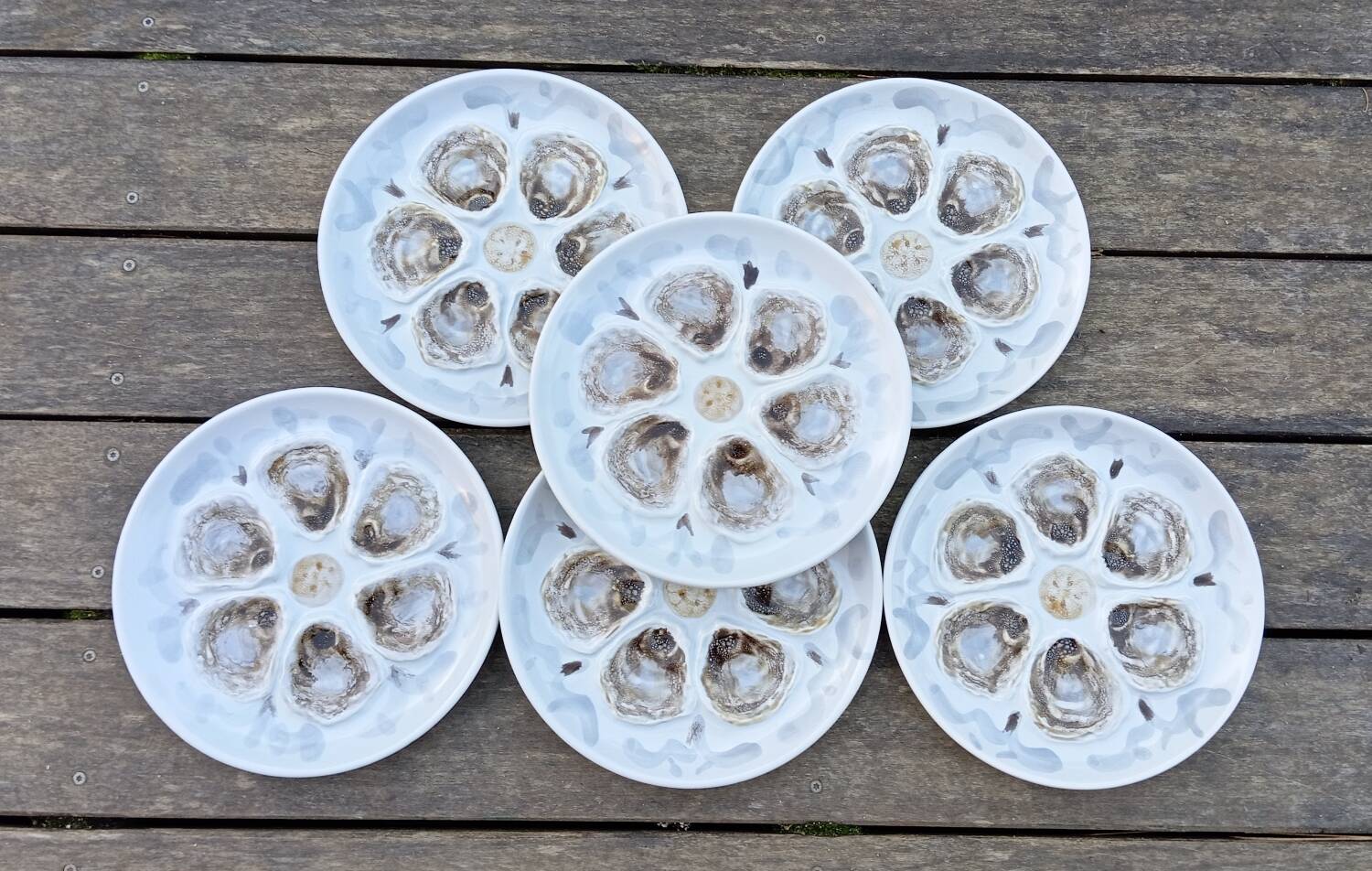 6 St Amand oyster/shellfish slushie plates, 1950s