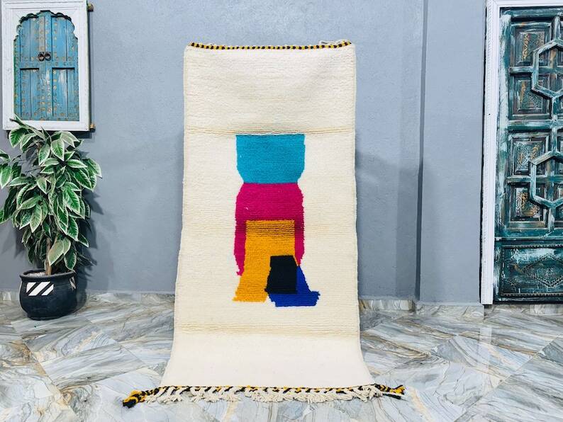 Handmade pure natural wool rug, size 100 x 300 cm