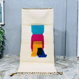 Handmade pure natural wool rug, size 100 x 300 cm