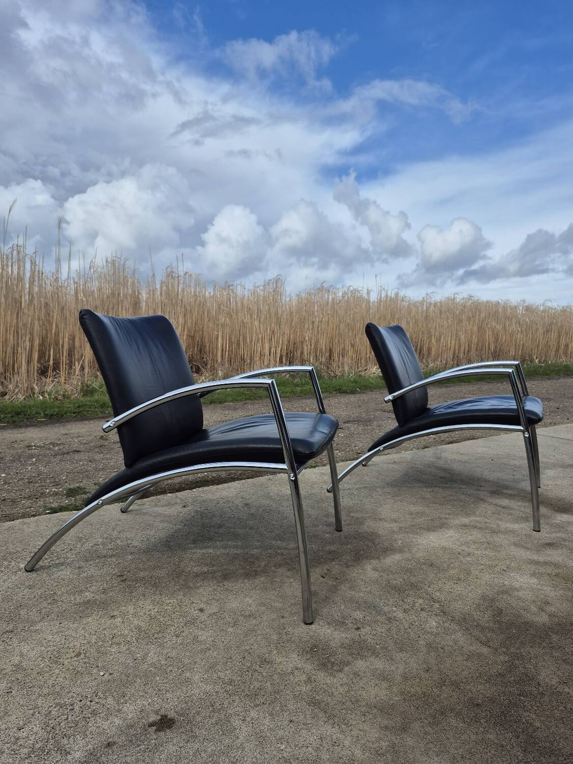 Set 2 postmodern tubular Sit easy chair Kebe Denmark 1980s