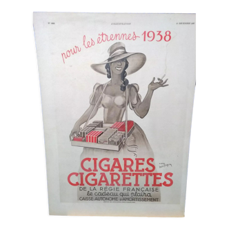 Affiche cigares cigarettes issue revue d'époque année 1937