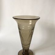 engraved smoked glass vase from the 60s