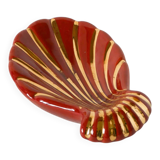 Shell-shaped ceramic catchall, Magdalithe, brick and gold, 1970.